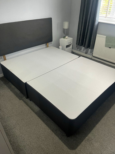 Grey upholstered double bed - double,