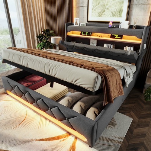 Led upholstered bed 5ft king - bed,