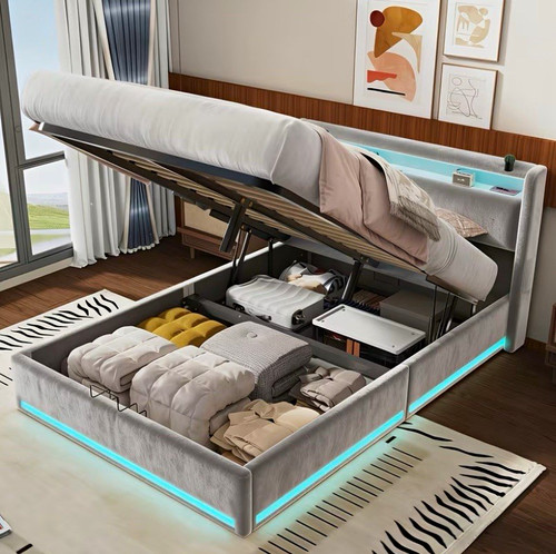 Grey upholstered led lift - led, lift-up