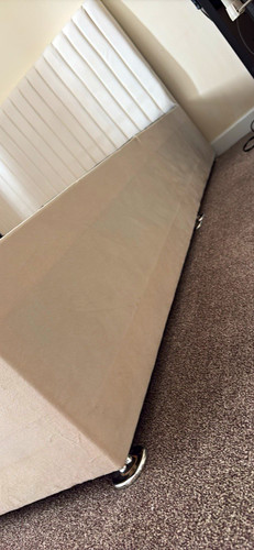 Beige faux leather double bed - double,