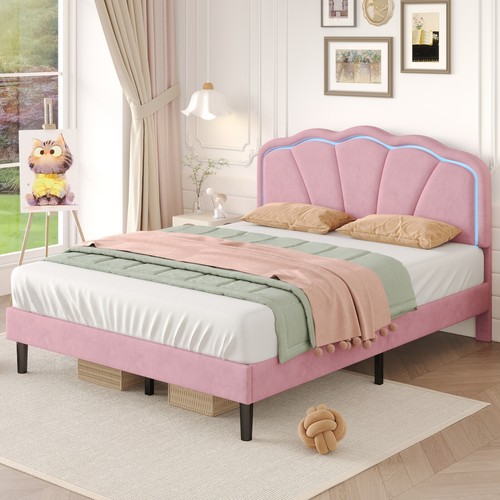 4ft6 double bed led velvet - double,