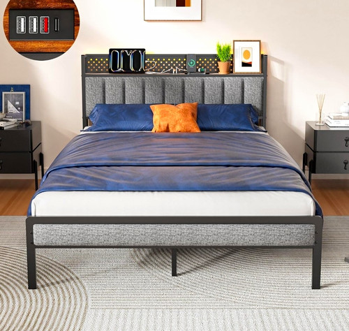 Double metal bed frame with - bed,