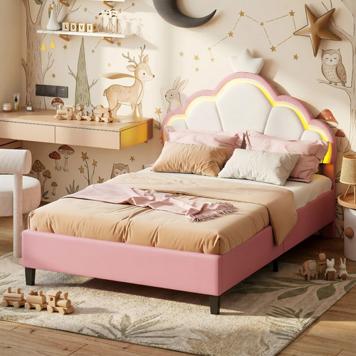 Upholstered bed frame pink - bed,