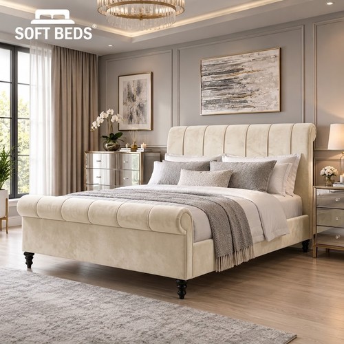 Sleigh scroll bed frame - bed,