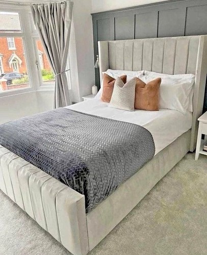Grey fabric upholstered bed - grey,