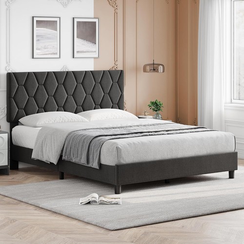 Upholstered bed frame with - bed,